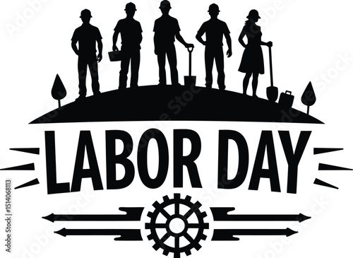 Labor Day Celebration: A silhouette of hardworking individuals standing proudly on a hill. It symbolizes dedication, strength, and the contributions of laborers everywhere.