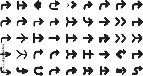 Three dimensional arrow icon sign set design featuring various styles and orientations