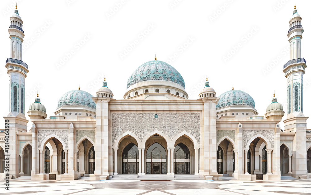 Obraz premium Sacred Mosque Structure with a Wide Tranquil Courtyard View Isolated on Transparent Background