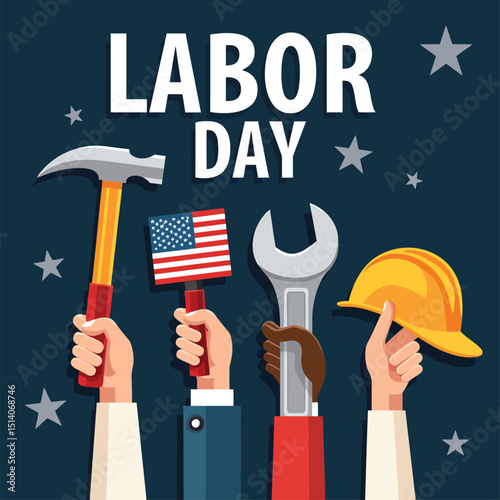 Labor Day Celebration: Celebrating the spirit of labor day with iconic work tools. It honors the dedication and contributions of American workers across various industries. 
