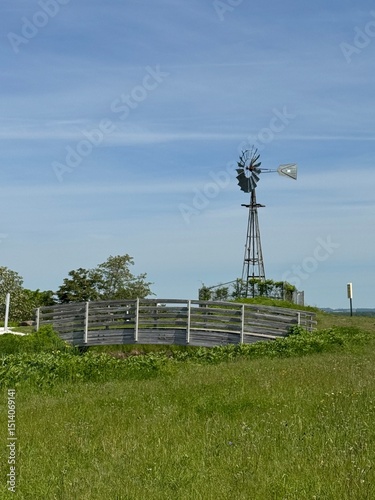 Windmill and wooden bridge