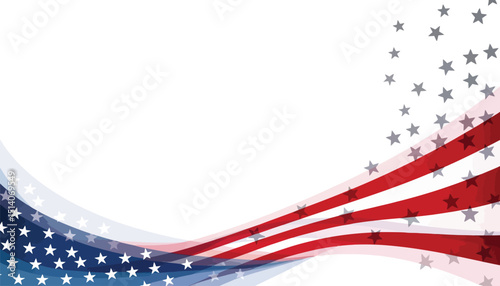 American Flag Background: An artistic interpretation of the flag of the United States, featuring waving stripes and scattered stars.