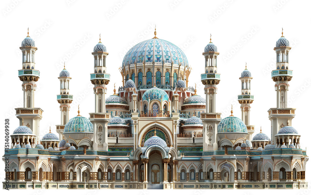 Fototapeta premium Majestic Islamic Palace with Intricate Architecture and Timeless Elegance Isolated on Transparent Background