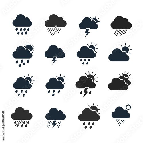 Weather Icon Vector Set | Rain Cloud, Storm, and Monsoon Forecast Symbols .