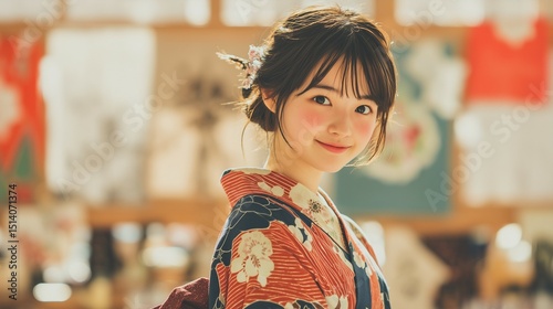 Portrait of a cute girl wearing a yukata