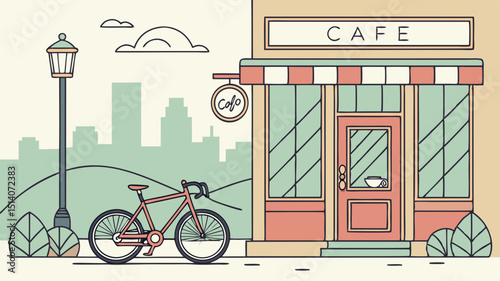 Charming City Cafe A Generated AI Illustration of Urban Cycling and Coffee Culture