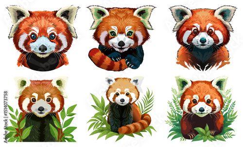 Red panda (Ailurus fulgens) lesser panda, Crimson Guardian of the Forest little Red Panda, set