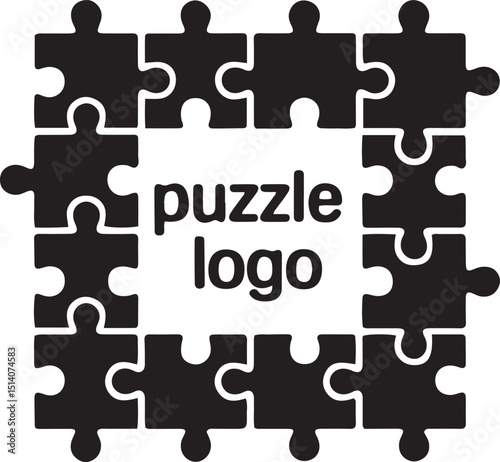 Professional puzzle piece logo design featuring red green blue yellow cyan magenta and black colors using helvetica and courier fonts