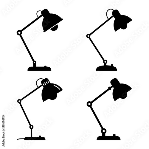 Adjustable desk lamp silhouette EPS Vector Set Silhouette File for office, work and study concept designs