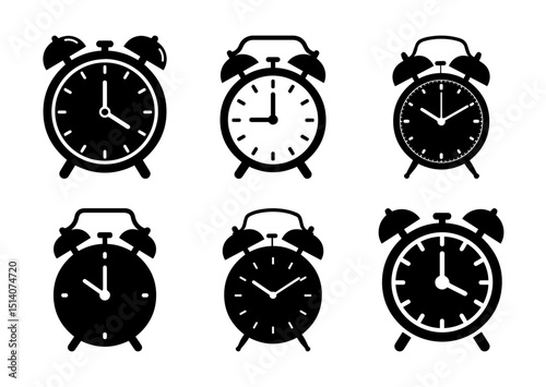 Alarm clock and timer silhouettes EPS Vector Set Silhouette File for scheduling and deadline themed visuals
