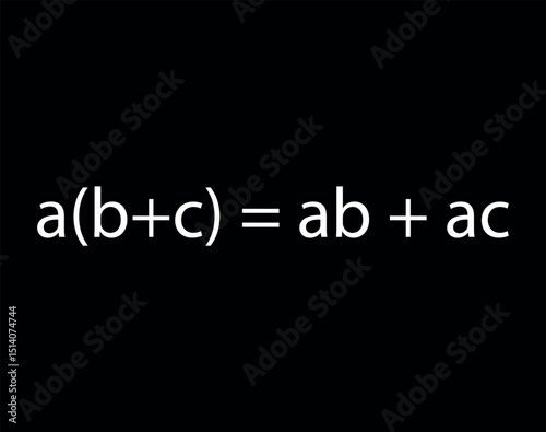 Distributive property and formula of multiplication in mathematics on white background. Vector illustration. 