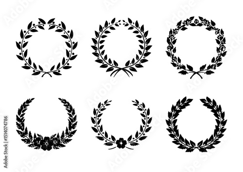 Laurel wreath collection silhouettes EPS Vector Set Silhouette File for awards and emblem graphic designs