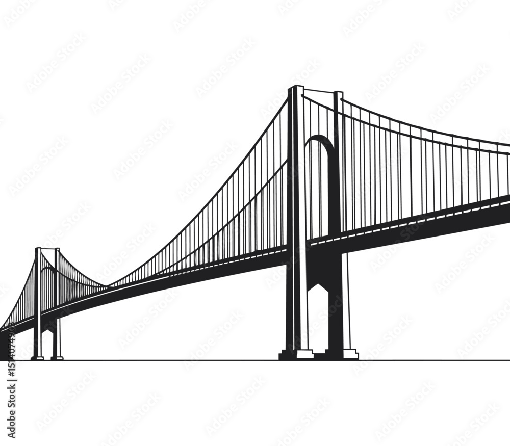 Obraz premium Iconic Verrazzano-Narrows Bridge Silhouette in Black and White Vector Style