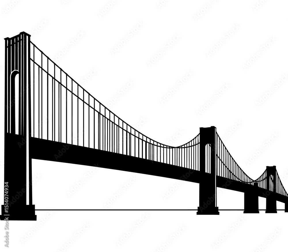 Obraz premium Verrazzano-Narrows Bridge New York Vector Silhouette on Clean White Background 