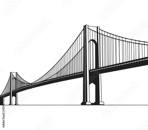 Iconic Verrazzano-Narrows Bridge Silhouette in Black and White Vector Style

