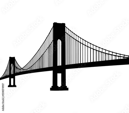Elegant Vector Silhouette of Verrazzano-Narrows Bridge on Plain White Background

