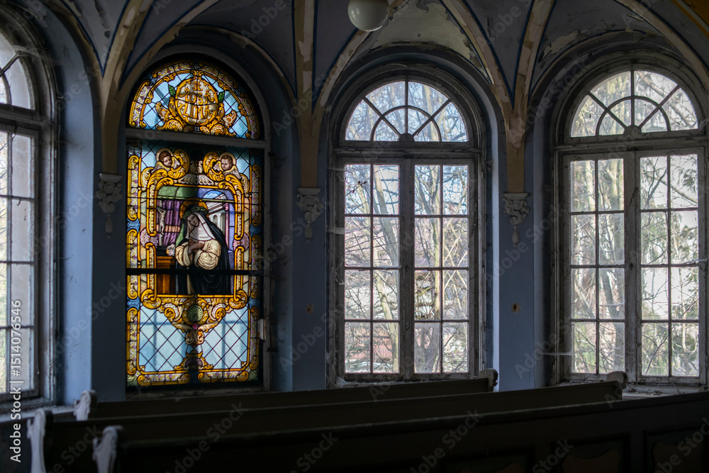 Old Abandoned Palace in Branice with Blue Chapel Interior, Poland Old Abandoned Palace in Branice with Blue Chapel Interior, Poland