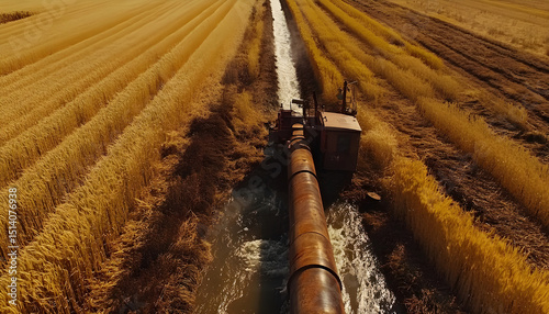 crystal clear sweet and healthy water is washed down by a heavy diesel engine pipe into the wheat fields where river water cannot reach