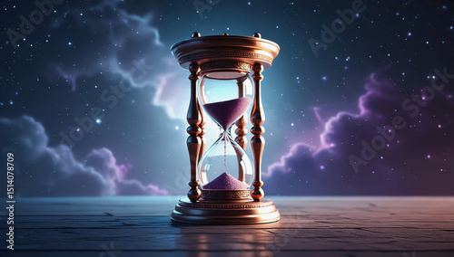 Wallpaper Mural Elegant hourglass with flowing sand, illuminated against a cosmic background, symbolizing the passage of time and the beauty of fleeting moments in a serene atmosphere Torontodigital.ca