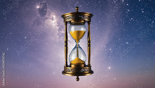 Wallpaper Mural Vintage hourglass with golden sand suspended in space, surrounded by a starry night sky, symbolizing the passage of time and the universe's vastness Torontodigital.ca