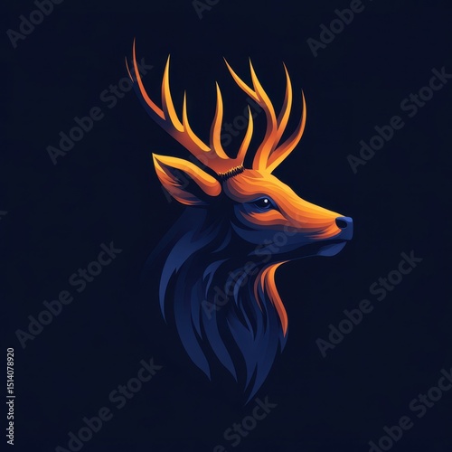 Stylized illustration of a majestic deer head with vibrant colors on a dark background showcasing intricate details and artistic design photo