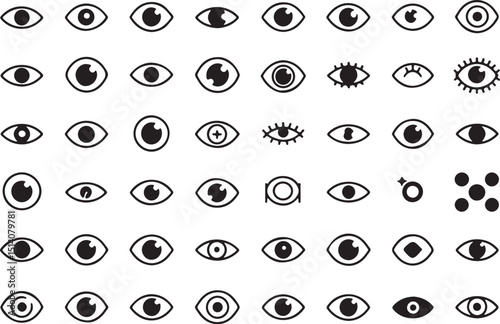 High quality eye icon set design featuring a single detailed eye graphic utilizing cmyk and grayscale color modes