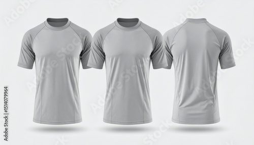 Blank Light Grey Short Sleeve Rash Guard Mockup Three Views
