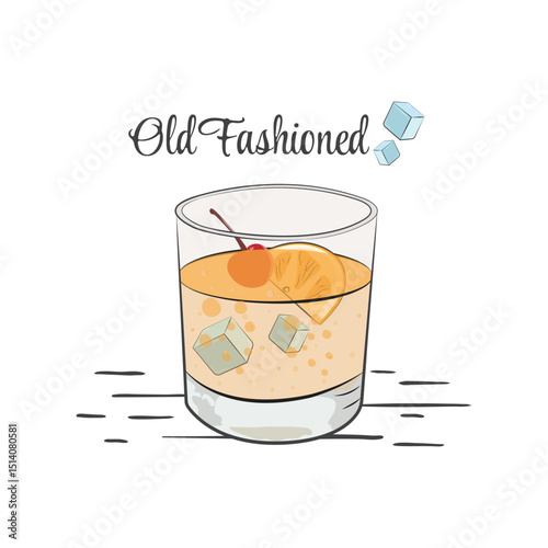Old Fashioned Cocktail Icon Vector Design.