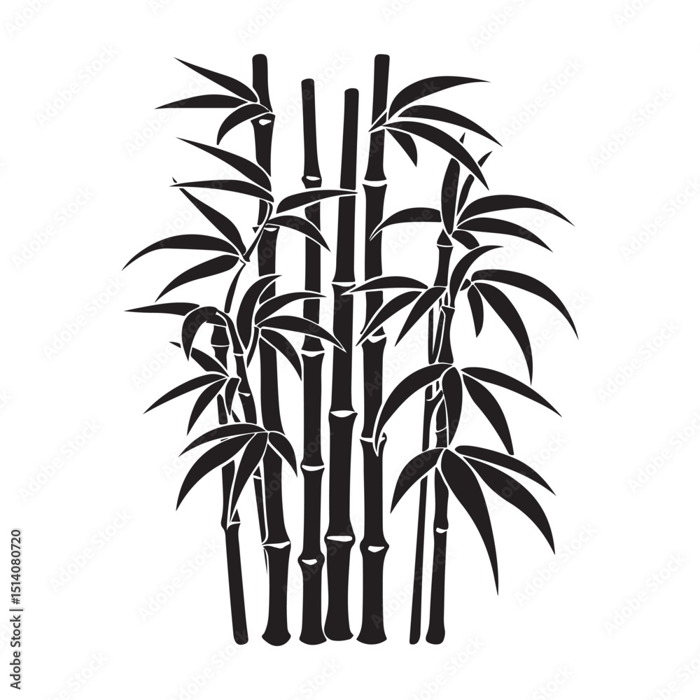 Fototapeta premium Bamboo Stalks and Leaves Illustration in Black and White Silhouette Style Asian Inspired Design silhouette
