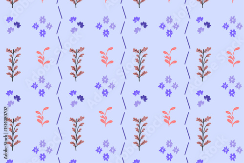 Vintage style colorful floral seamless pattern vector illustration. Flowers and plants background design. Geometrical wallpaper print, spring season nature and flowers texture