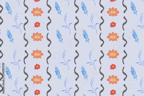 Vintage style colorful floral seamless pattern vector illustration. Flowers and plants background design. Geometrical wallpaper print, spring season nature and flowers texture