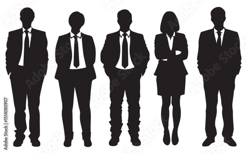 Group of Business People Standing Together in Formal Attire Represented in a Clean Silhouette Style silhouette