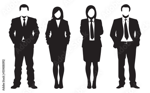 Group of Business People Standing Together in Formal Attire Represented in a Clean Silhouette Style silhouette