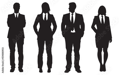 Group of Business People Standing Together in Formal Attire Represented in a Clean Silhouette Style silhouette