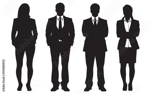 Group of Business People Standing Together in Formal Attire Represented in a Clean Silhouette Style silhouette