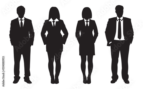 Group of Business People Standing Together in Formal Attire Represented in a Clean Silhouette Style silhouette