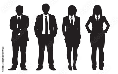 Group of Business People Standing Together in Formal Attire Represented in a Clean Silhouette Style silhouette