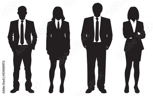 Group of Business People Standing Together in Formal Attire Represented in a Clean Silhouette Style silhouette