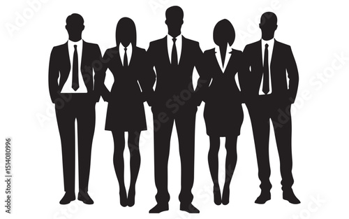 Group of Business People Standing Together in Formal Attire Represented in a Clean Silhouette Style silhouette