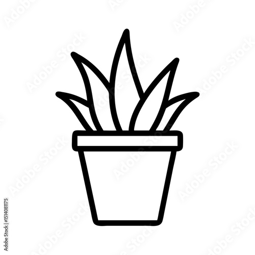 Aloe vera plant in a simple pot illustration, icon, vector  