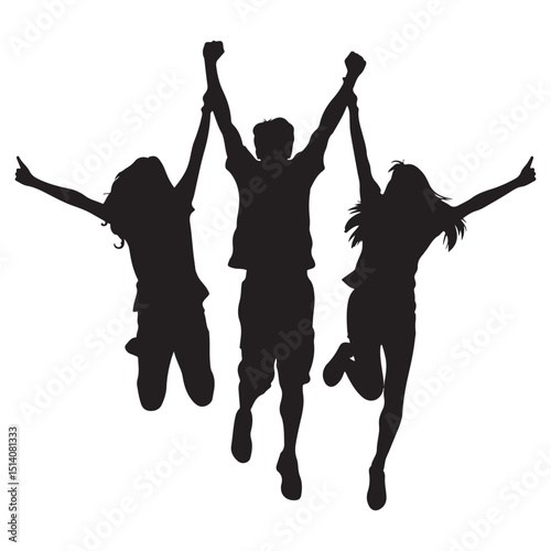 Group of Friends Jumping with Joy in Celebration Silhouette Expressing Happiness Success and Positive Energy with Arms Raised silhouette