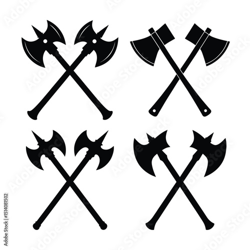 Crossed medieval battle axes | Two Crossed Axes Icon Flat Graphic Design