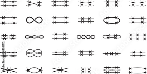 High resolution barbed wire silhouette design featuring a detailed intricate depiction of barbed wire in a classic black and white aesthetic suitable for various applications