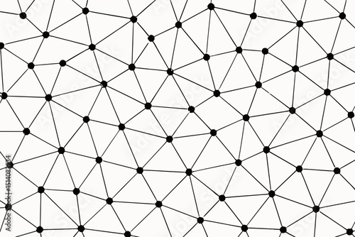 Network connection abstract. Geometric pattern background illustration. Lines dots triangular mesh. Technology data communication. Science futuristic concept. Monochrome plexus structure vector.