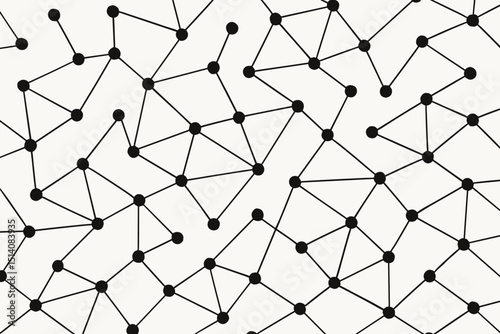 Seamless Geometric Network Pattern. Monochrome vector illustration of interconnected nodes and lines. Abstract technology background. Modern minimalist design for data, science, and communication.