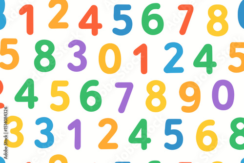 Colorful numbers seamless pattern. Kids educational background. Learning mathematics, counting digits. Playful typography. Vibrant abstract random numeric texture. School, preschool font.