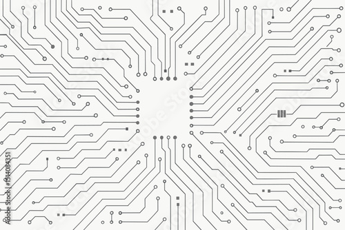 Abstract circuit board technology background. Digital motherboard schematic with futuristic electronic pathways and connections. Minimalist CPU network concept vector illustration for tech design.