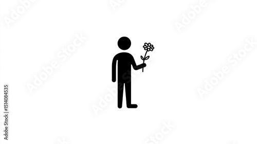 Simple Stick Figure Holding a Flower Minimalist Art for Design Illustration and Creative Pro