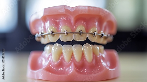 Set of teeth with braces showcasing the gradual process of teeth straightening