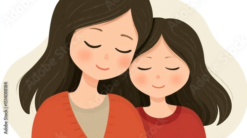 Heartwarming Illustration of a Mother and Daughter Embracing Showing Love and Affection Perfe